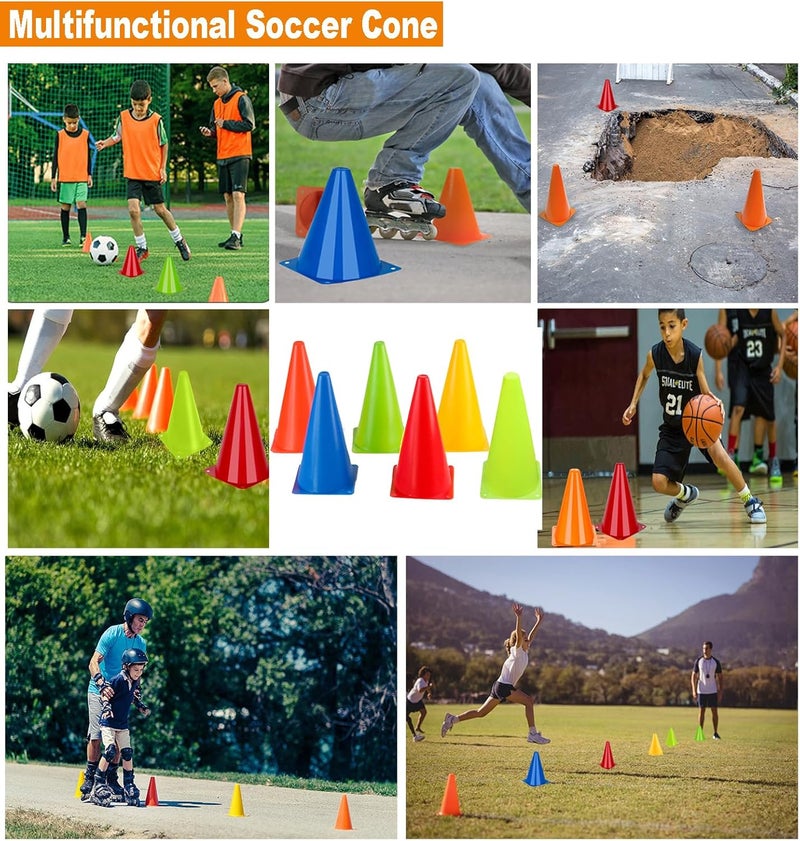 Aphrolin Soccer Cones Sports Training Agility Field Marker Cone, 12 Pack 7 Inch Training Cones Set with Mesh Bag, Colorful Cones for Soccer, Skating, Basketball, Baseball Drills, Outdoor & Indoor Activity - Image 2